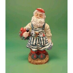 Santa The Painter Striped Apron W/ Bucket Tools Christmas Statue 10" Figurine